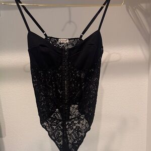 Free People Black Lace detail bodysuit